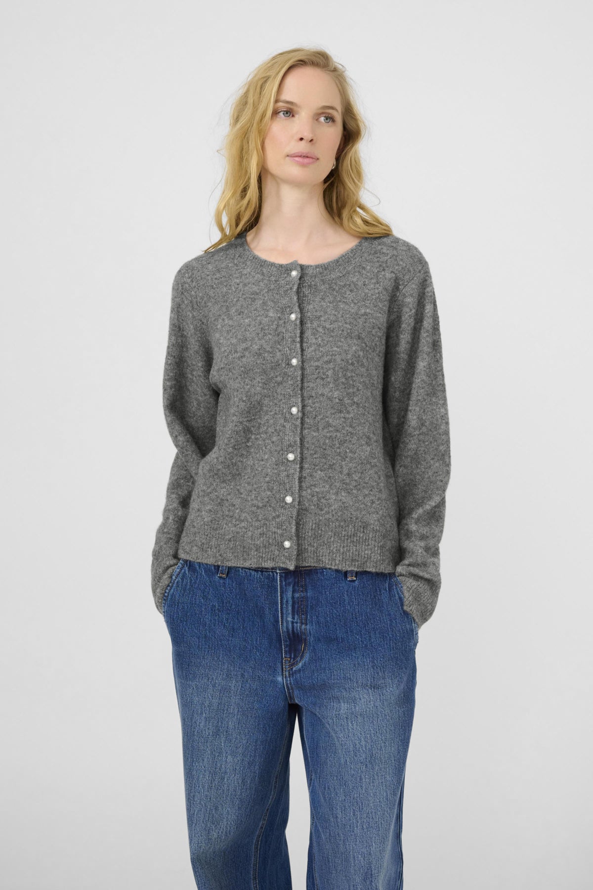KBNoabelle Plain Cardigan Opal Gray Melange - 10105345