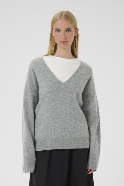 KBAnemone V-neck Medium Grey Melange - 103702 - 10105773 Thumbnail