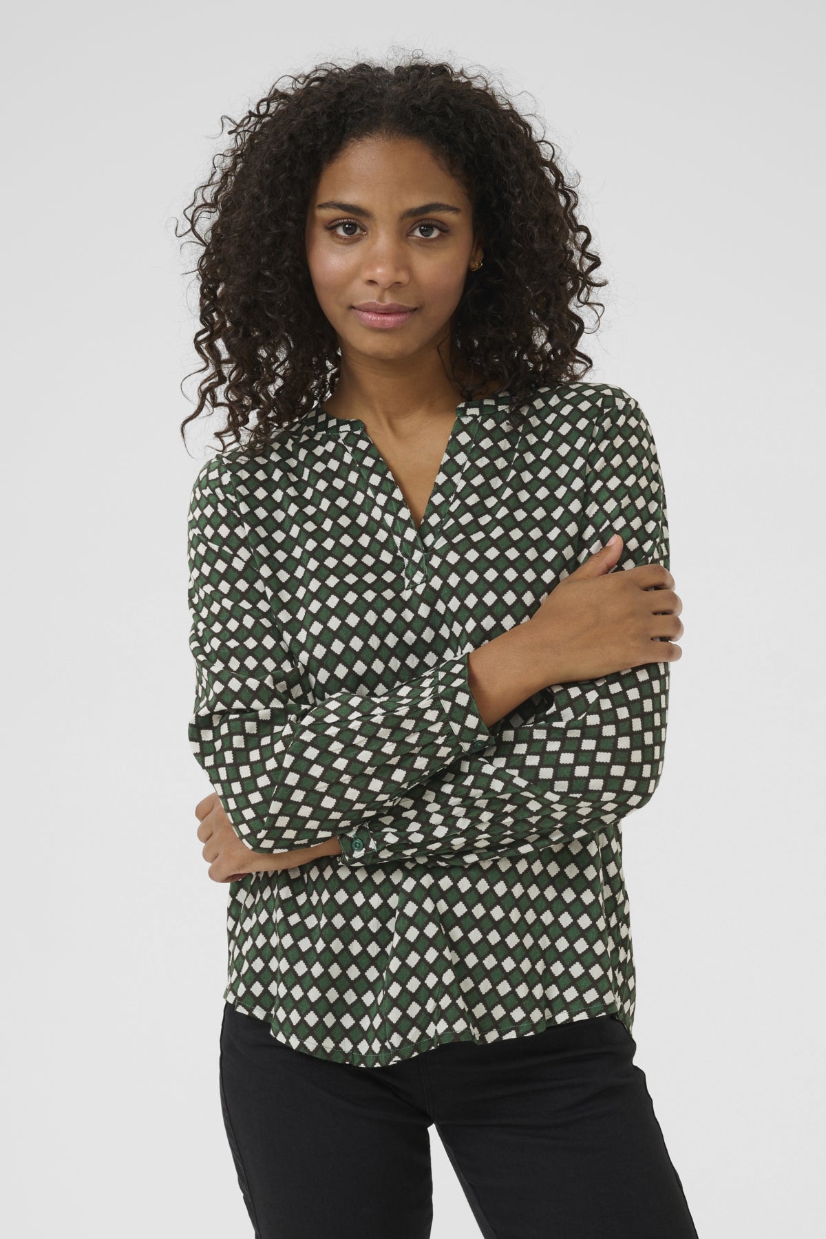 KAsary Tilly Blouse Dark Green -Diamond Print - 10503502