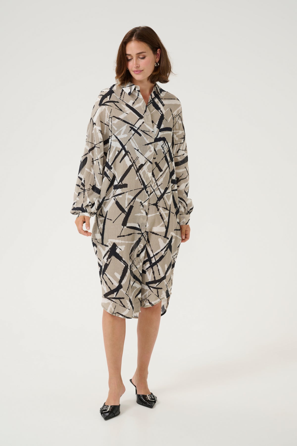 KAmanilla Shirt Dress Feather Gray/Black Graphic - 10509623