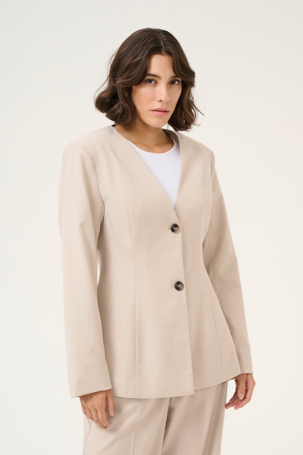 KAvindy Collarless Blazer Feather Gray Melange - 10509673