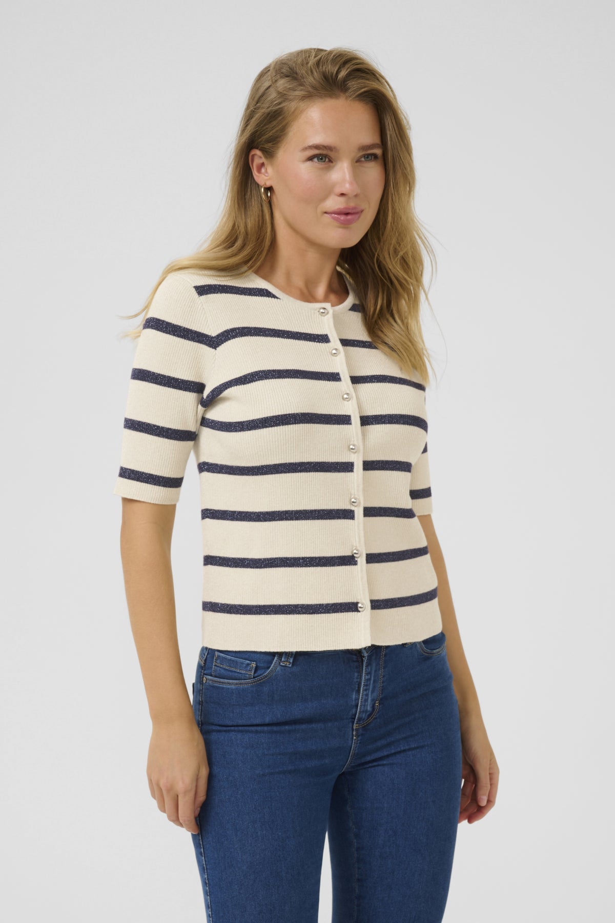 KAmorita Cardigan Silver white/ Blue stripe - 10509948