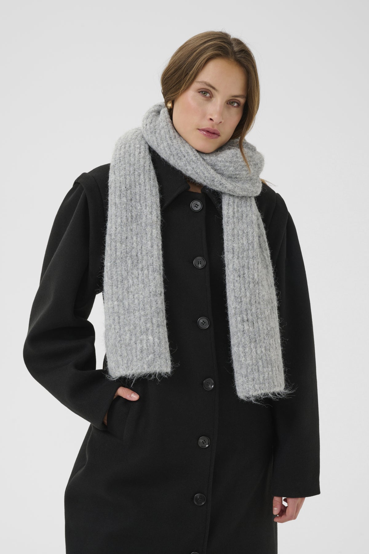 KAhenry Knitted Scarf Grey Melange - 10510406