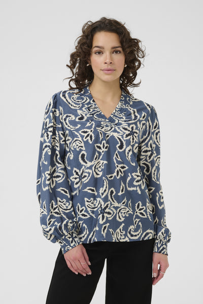 KAdahlia Blouse Bering Sea/White Paisley - 10510568 Thumbnail