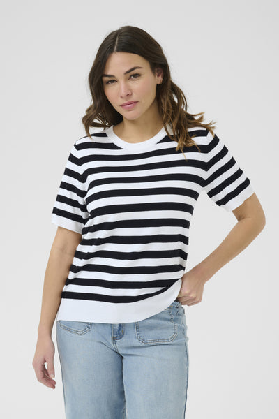 KAlava Short Sleeve Knit Chalk/Black Deep Stripe - 10510934 Thumbnail