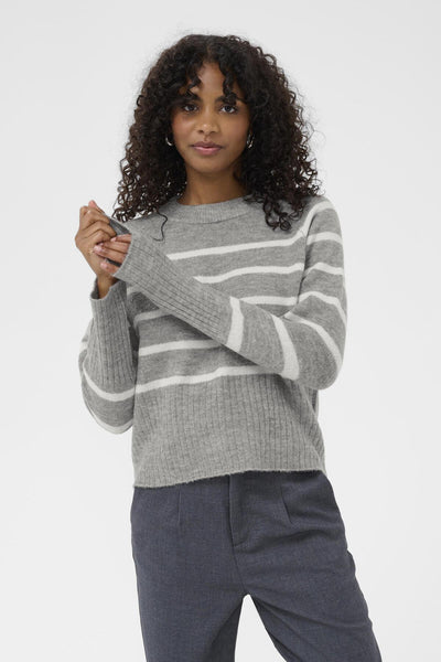 KAerin Knit Pullover Light Grey Melange Chalk Strip - 10510939 Thumbnail