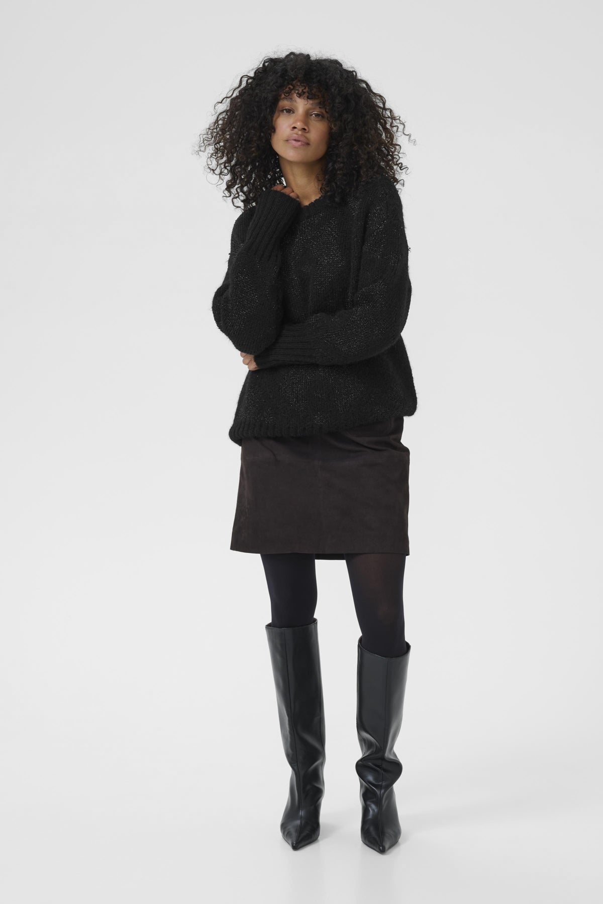 KAsandra Knit Pullover Black Silver Lurex Jacquard - - 10511018