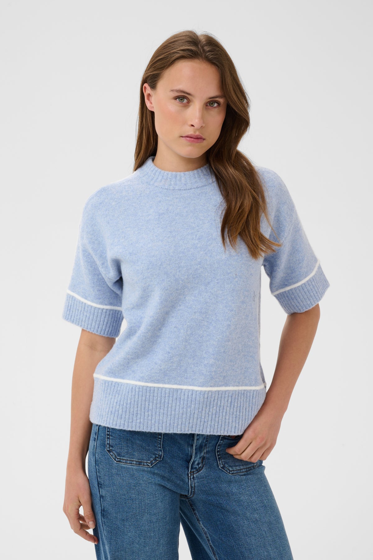 KAjinie Knit Pullover1/2 sleev Blue Fog Melange - 1540081 - 10511946