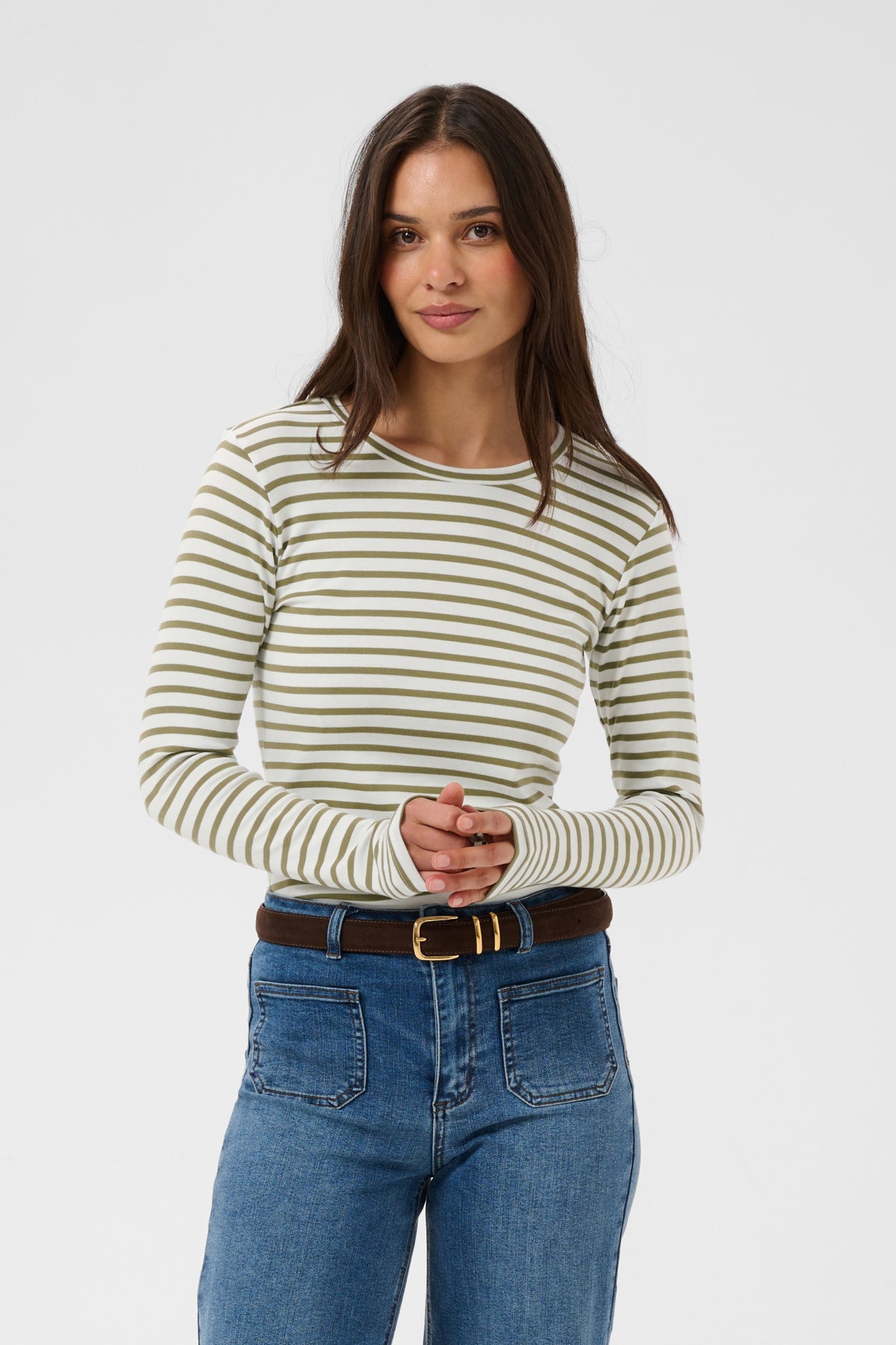 KAliddy Plain Stripe T-Shirt Chalk W. Aloe Stripe - 110096 - 10511971