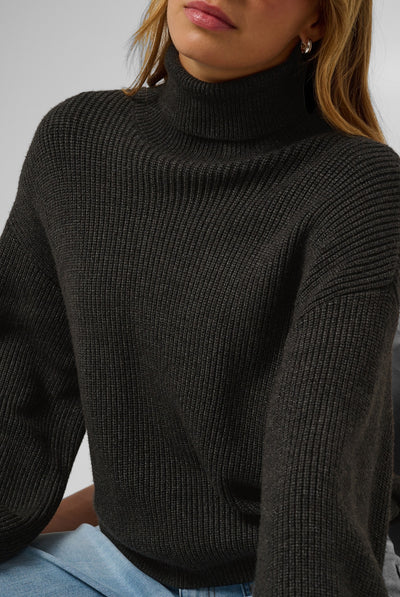KAbarbara Rollneck Pullover Dark Grey Melange - 100125 - 10512087 Thumbnail