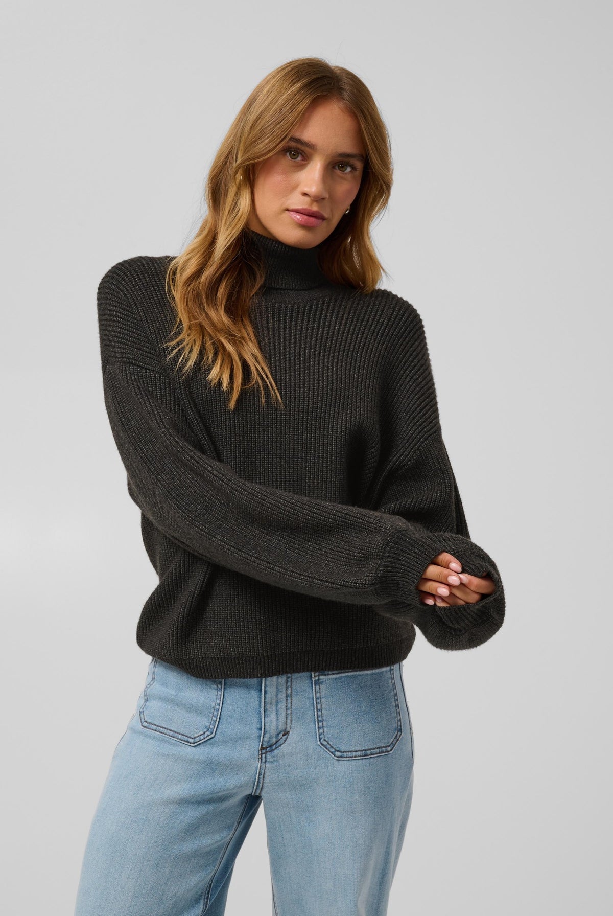 KAbarbara Rollneck Pullover Dark Grey Melange - 100125 - 10512087