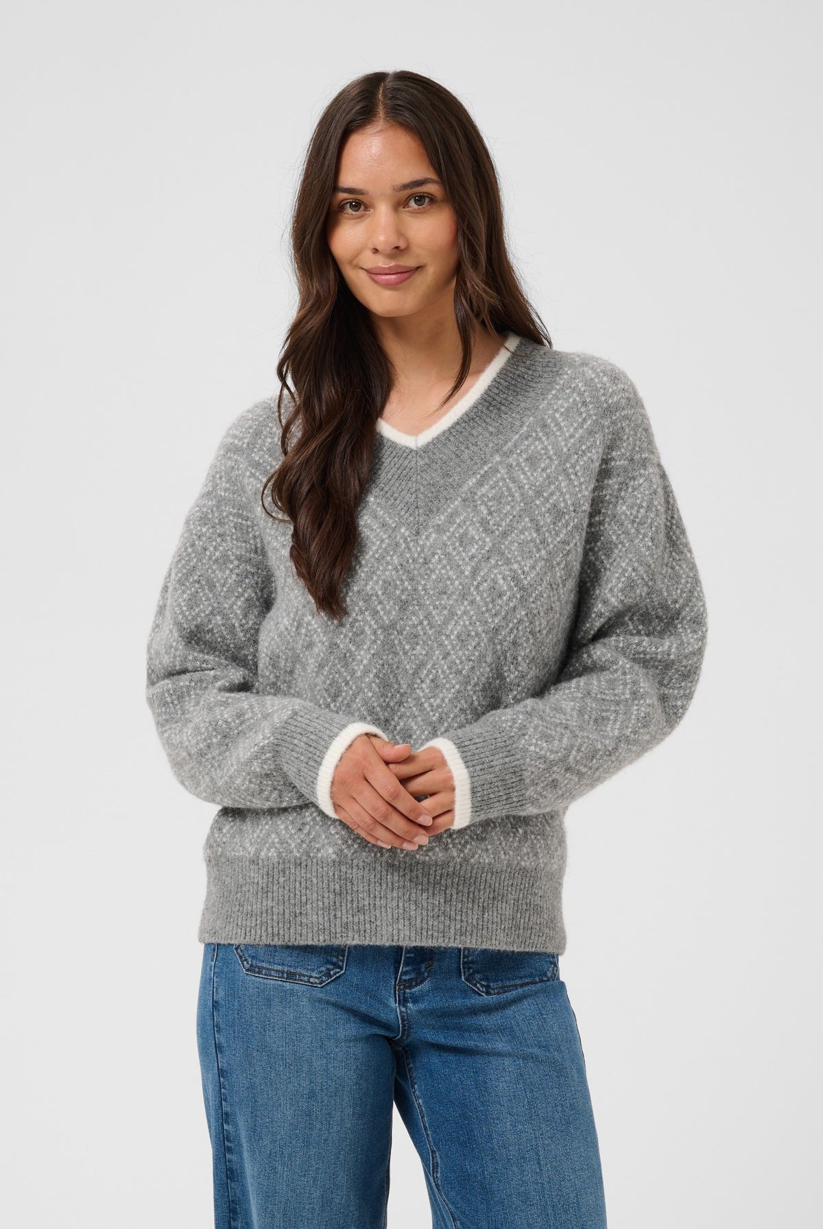 KAsirens Knit Pullover Grey Mel. / Chalk Argyle - 109 - 10512088