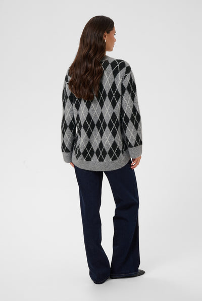 KAsimone Knit Pullover Black/GM/White Argyle - 109749 - 10512094 Thumbnail