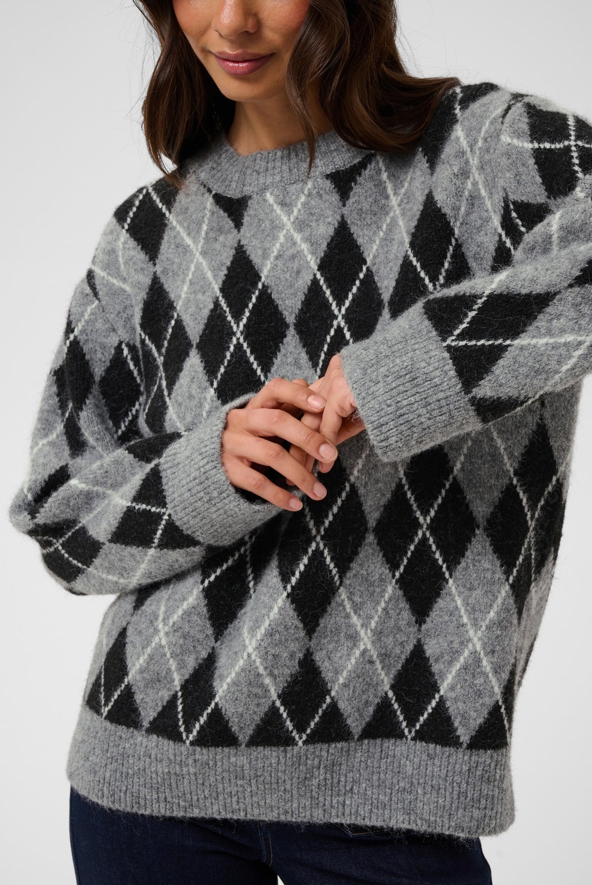 KAsimone Knit Pullover Black/GM/White Argyle - 109749 - 10512094