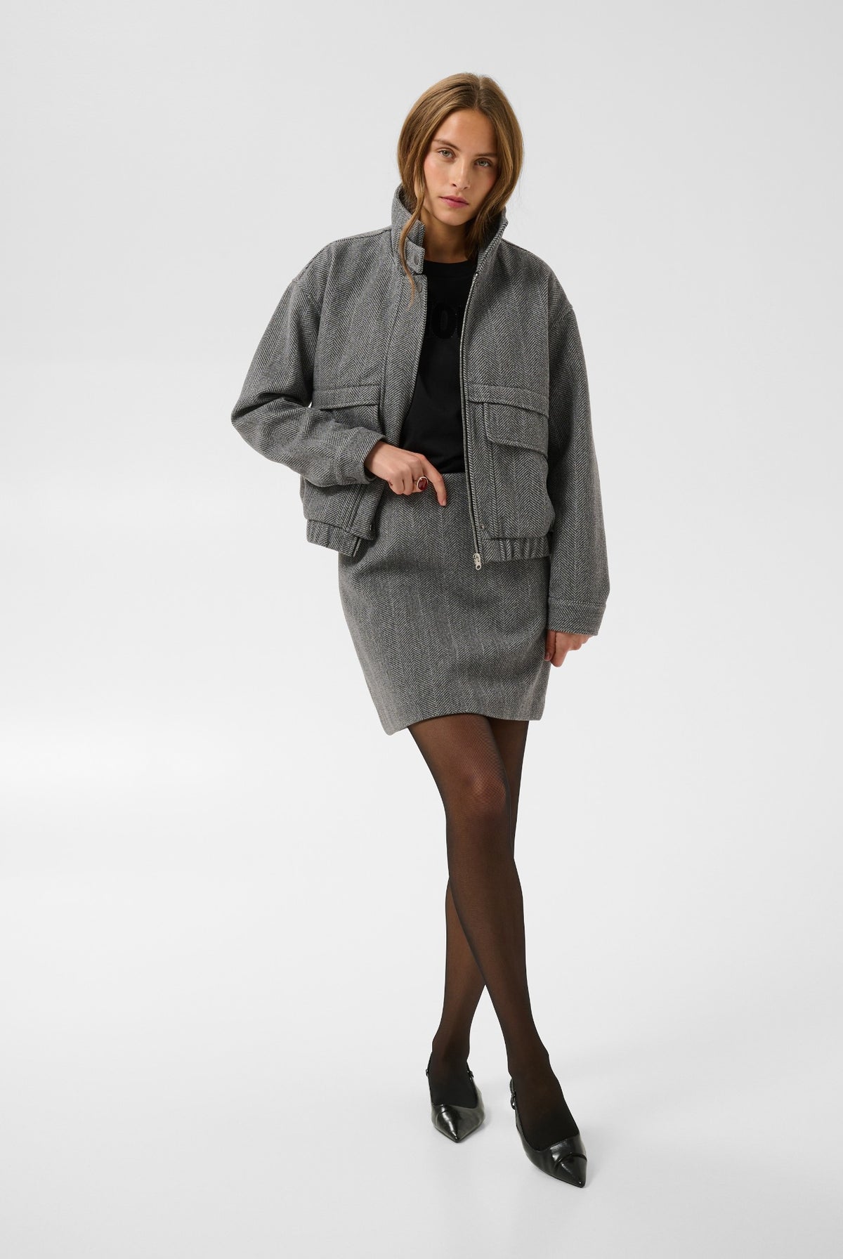 KAlaury Pencil Skirt Grey Herringbone - 1000058 - 10512568