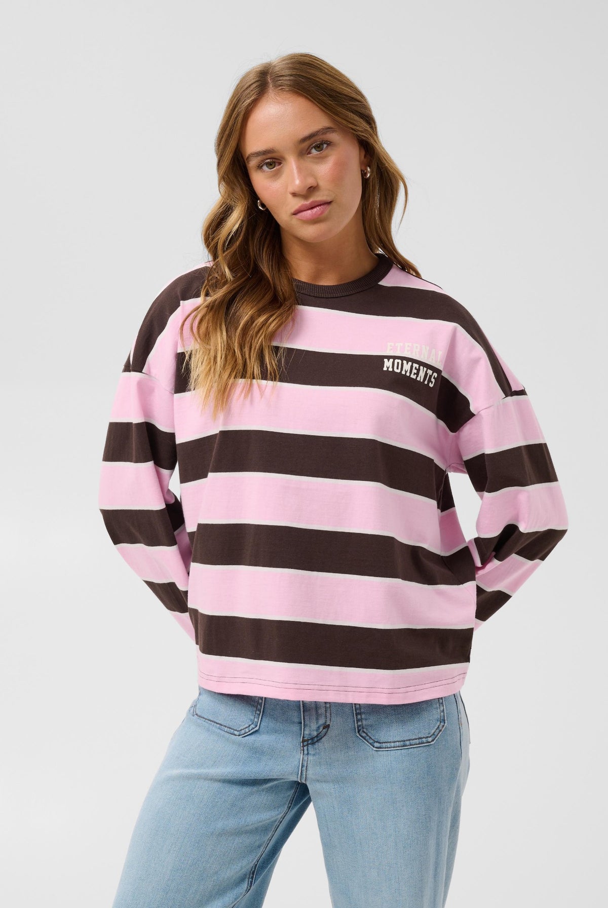 KAelona LS T-Shirt Brown / Pink Wide Stripe - 100 - 10513133