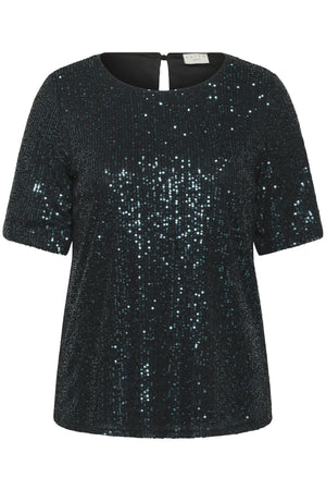 KClaila SS Blouse Dark Green Sequin - 10583883