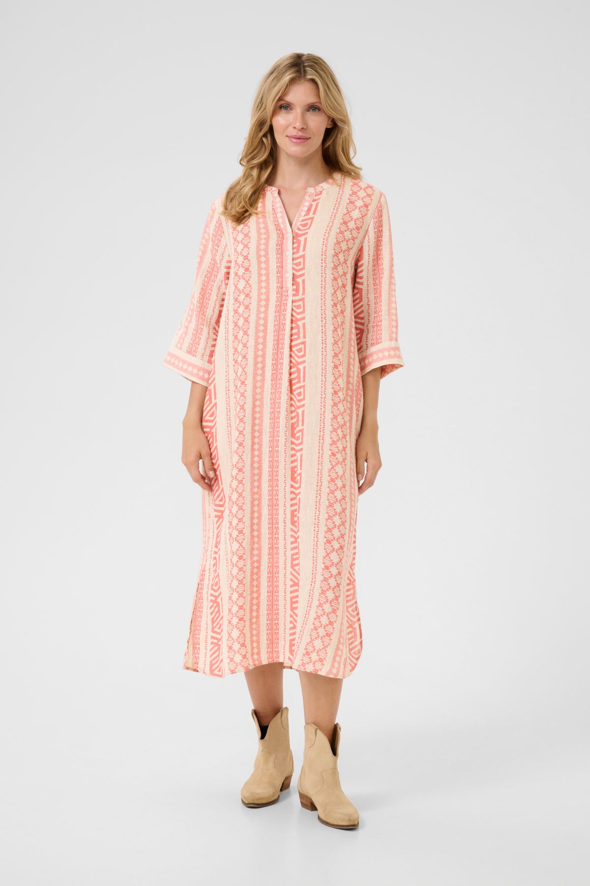 CRBellis Caftan Dress Ethnic Geo Porcelain Rose - 10611577