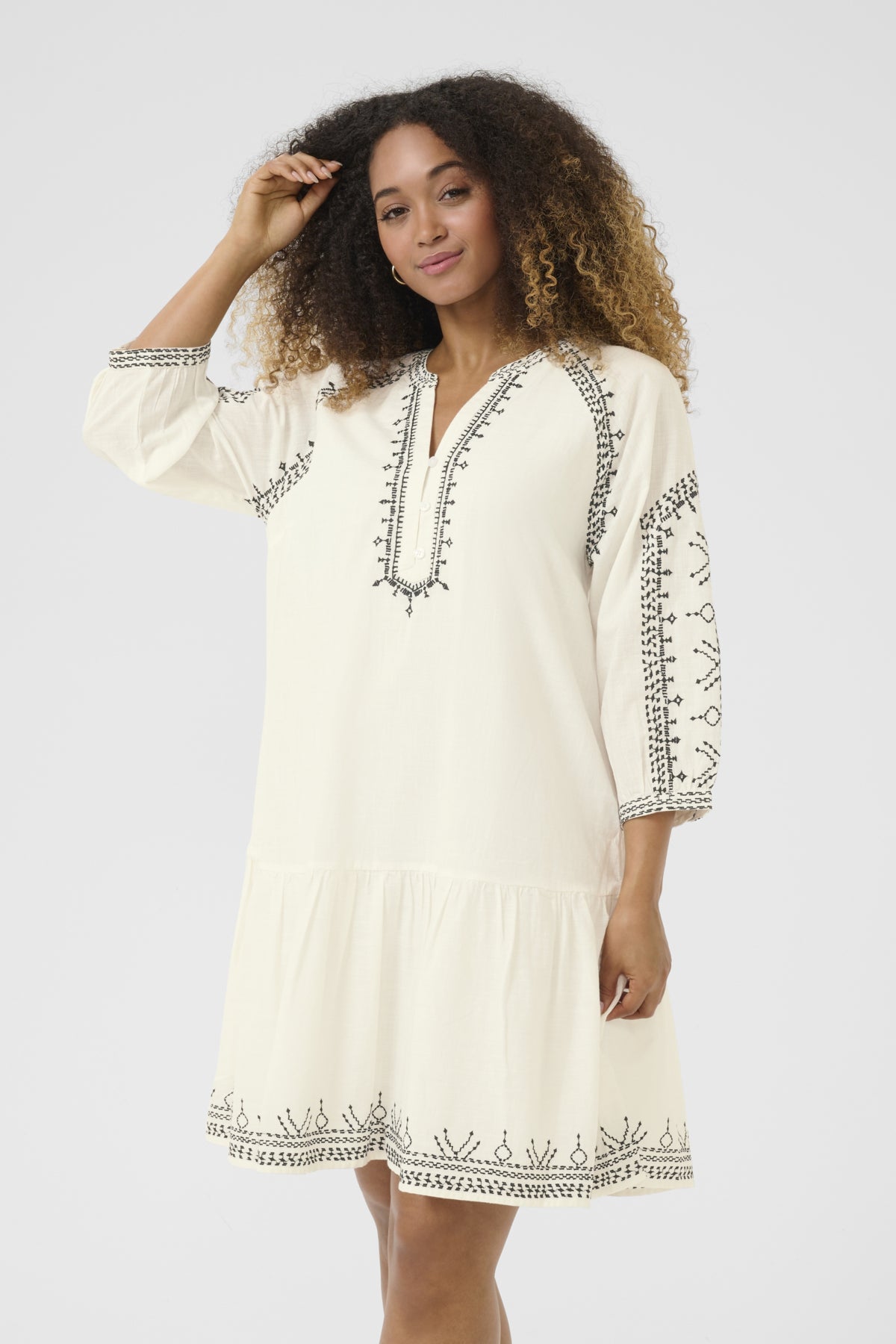 CRSara Dress Marshmallow Black Emb - 10613620