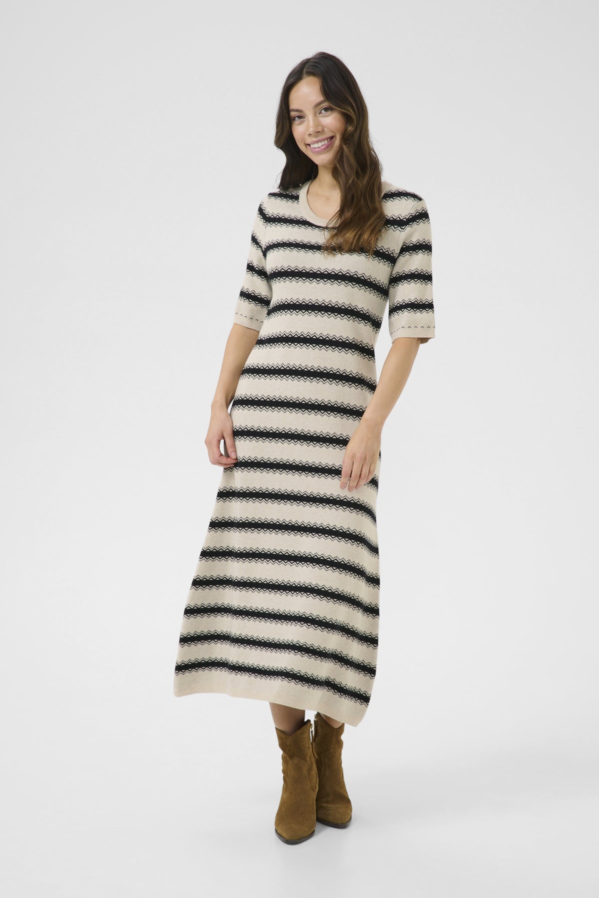 CRDela Zigzag dress Birch and black stripe - 10613931