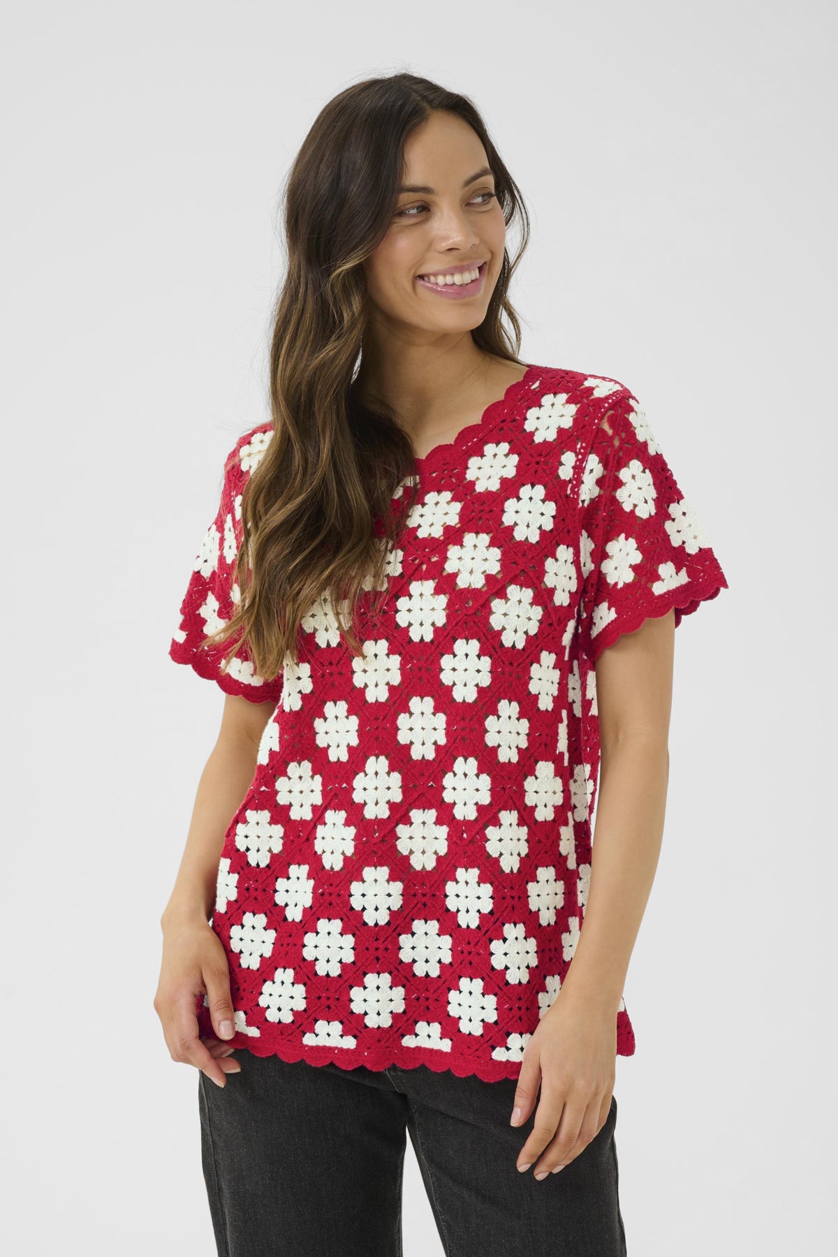 CRKip crohet blouse Red and birch crochet flower - 10613936