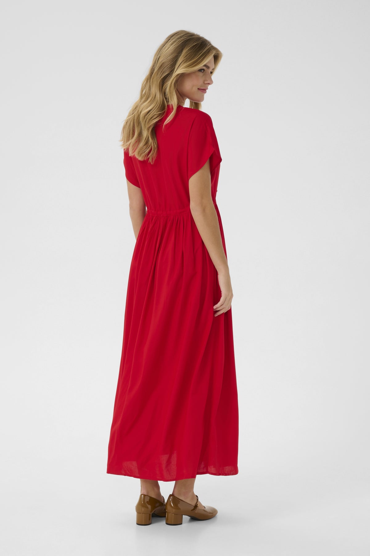 CRTiah Long Button Up Dress High Risk Red - 10614219