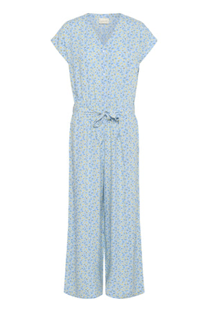 CRTiah Sleeveless Jumpsuit Blue Yellow Small Floral - 10614227