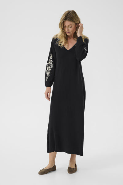 CRVillea embroidery Knit Dress Pitch Black - 10614349 Thumbnail