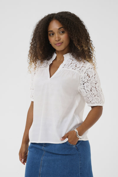 CRLiselin Short Sleeve Lace Bl Snow White - 110602 - 10615281 Thumbnail