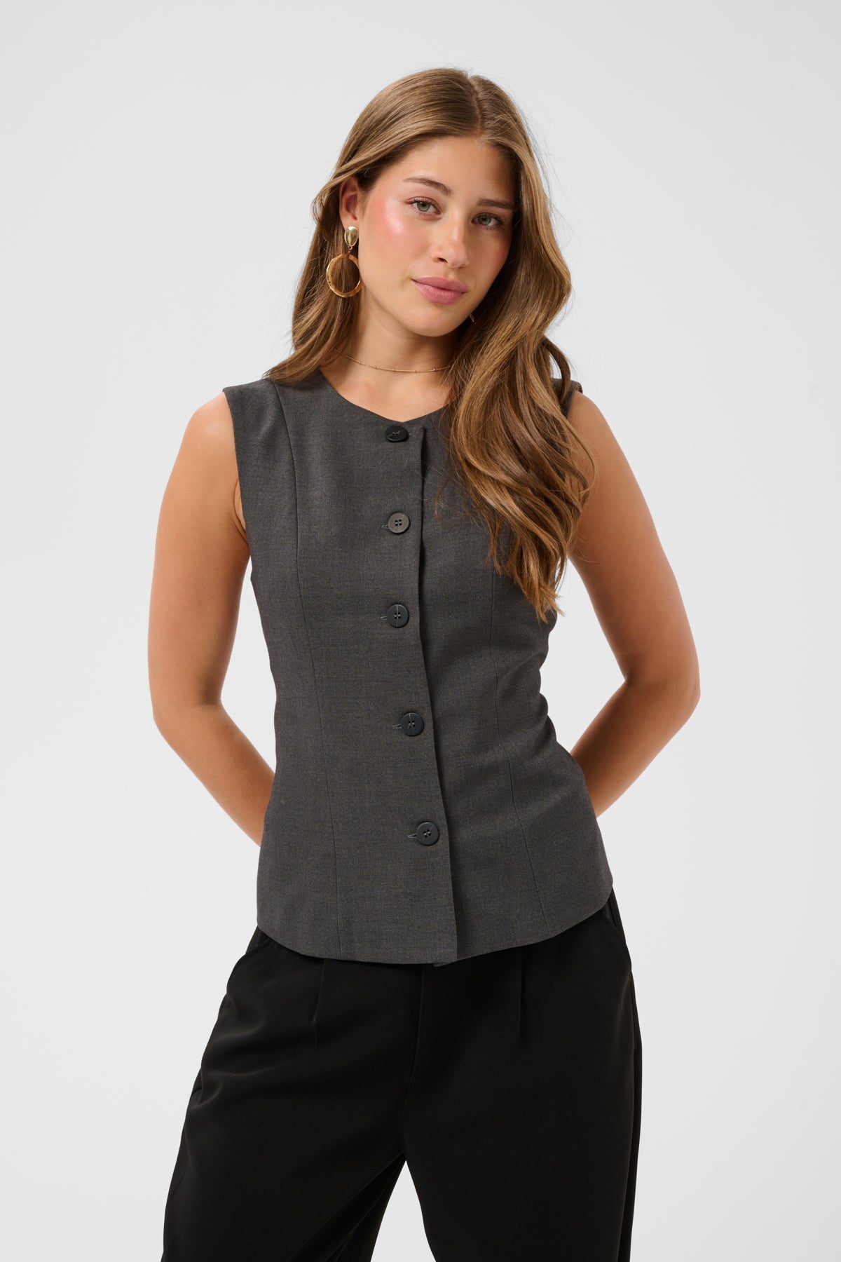 CRLonge Waistcoat Dark Grey Melange - 101156 - 10615345
