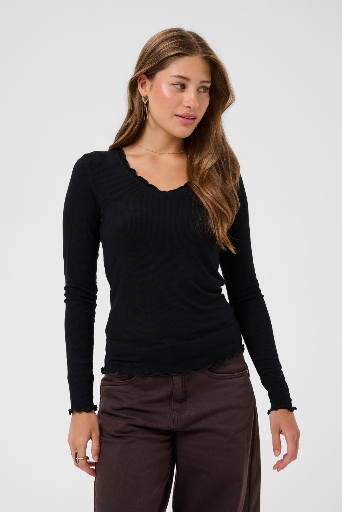 CRRibba LS V-neck Tshirt Pitch Black - 100120 - 10615480
