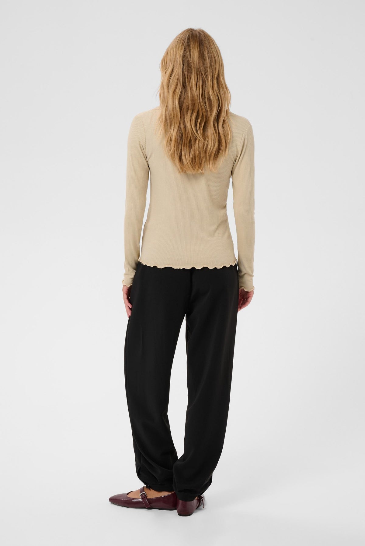CRRibba LS V-neck Tshirt Oatmeal - 130401 - 10615480