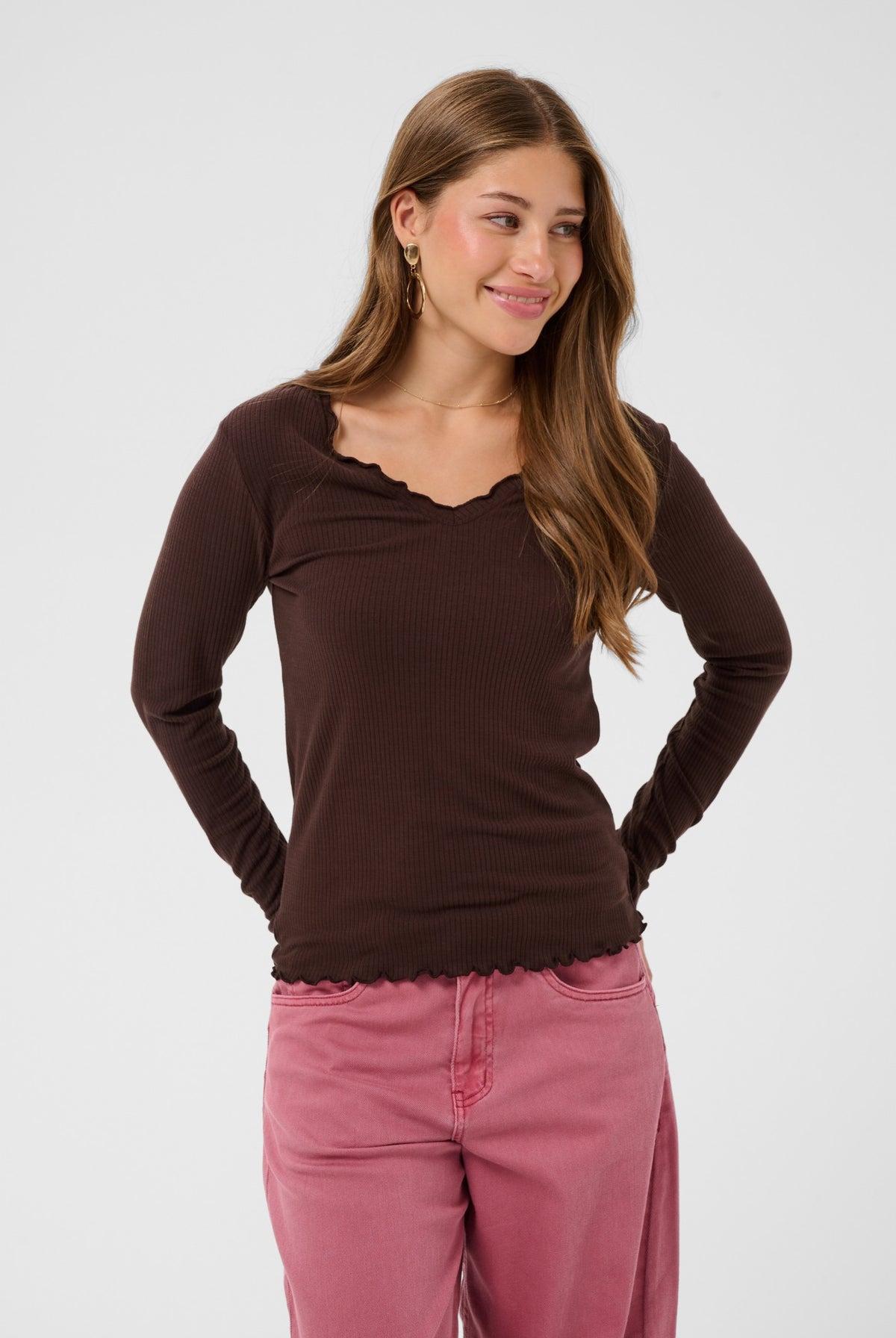 CRRibba LS V-neck Tshirt Java - 191016 - 10615480