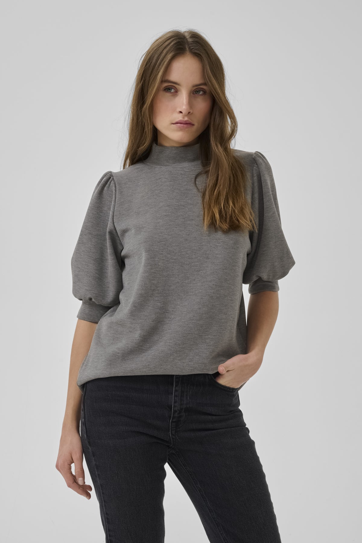 21 THE PUFF BLOUSE Dark grey melange