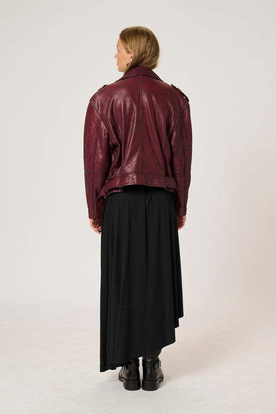 MWGilo Leather Jacket Burgundy Red Wash Thumbnail