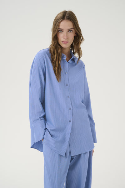 VittaMW Shirt Skye Blue W. stripe - 10705001 Thumbnail