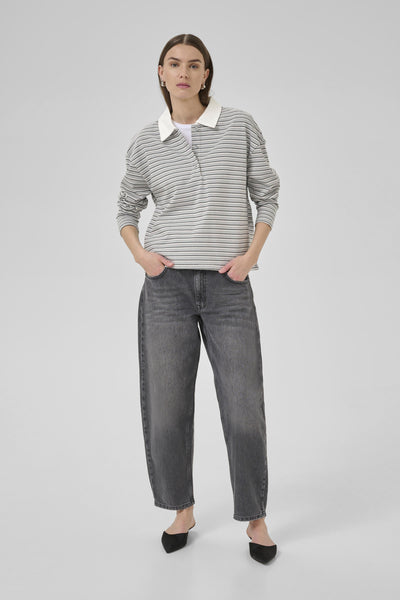 KlaraMW LS Polo Blouse Peal Blue Striped - 10705297 Thumbnail