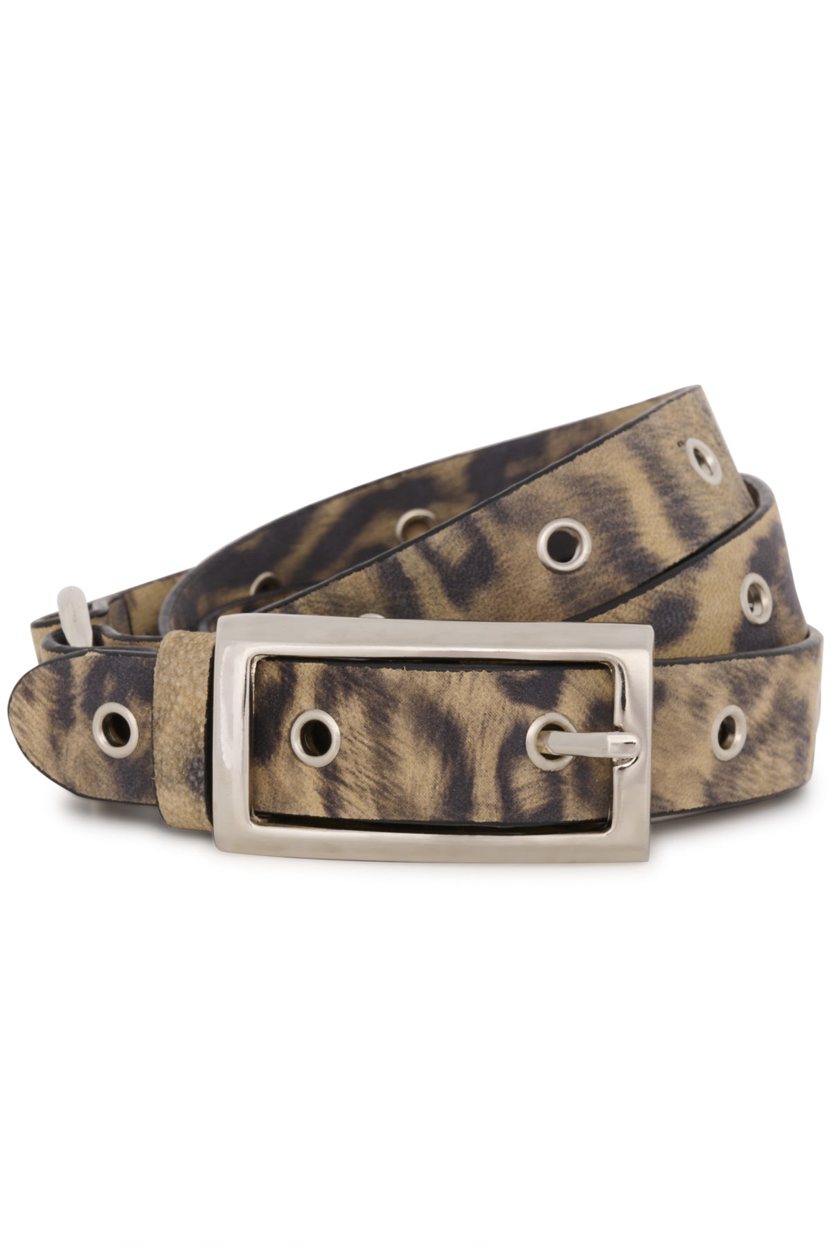 GZlety P eyelet belt Leopart print leather - 10909945