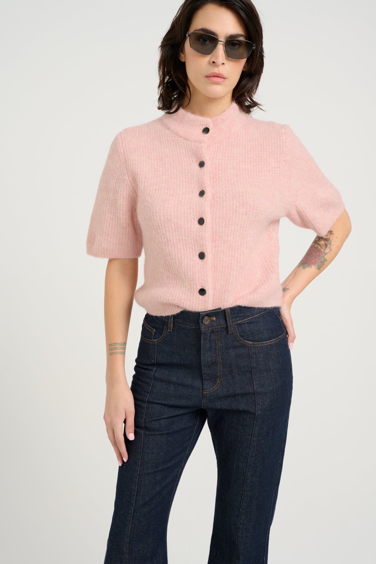 AlphaGZ ss short cardigan Rose grey melange - 10910034