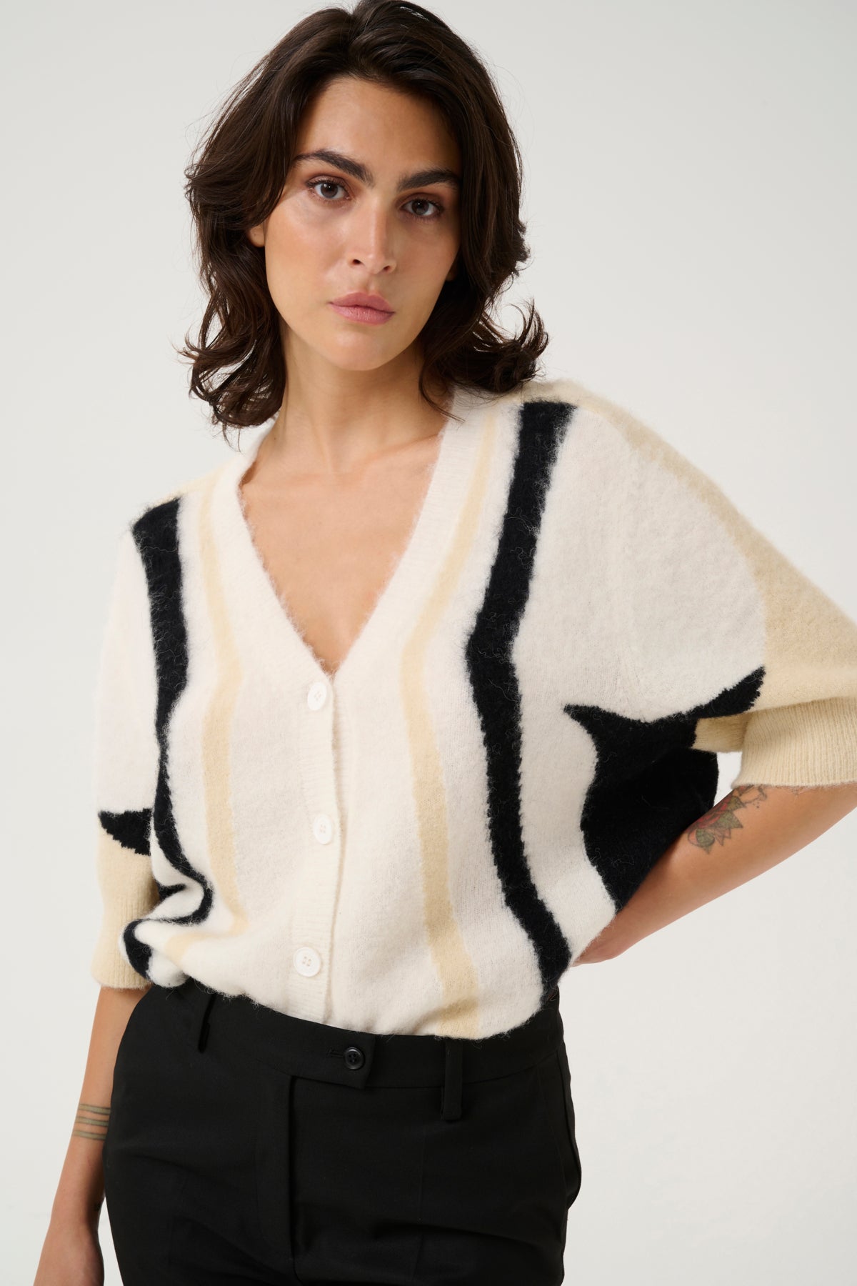 GZalpha cardigan Ivory/Butter Yellow/Black - 10910065