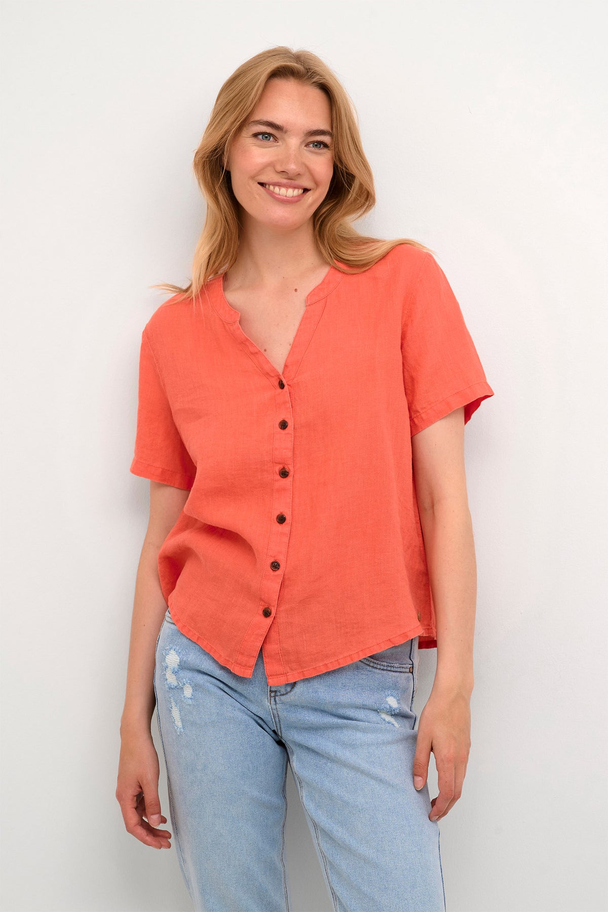 CRBellis Linen Shirt Hot Coral - 10611578