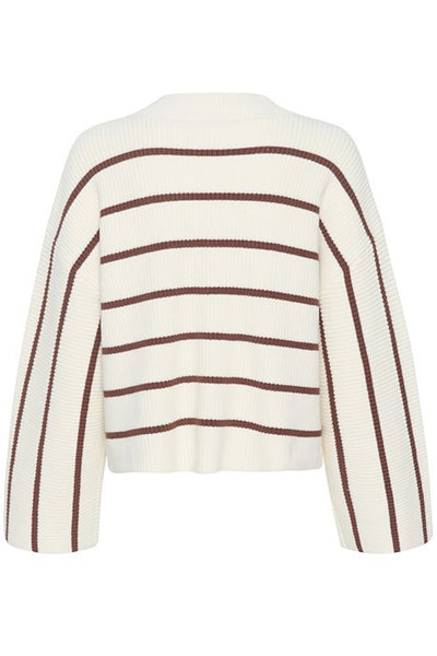 SebaGZ V-neck pullover Egret with brown stripes - 10909268 Thumbnail