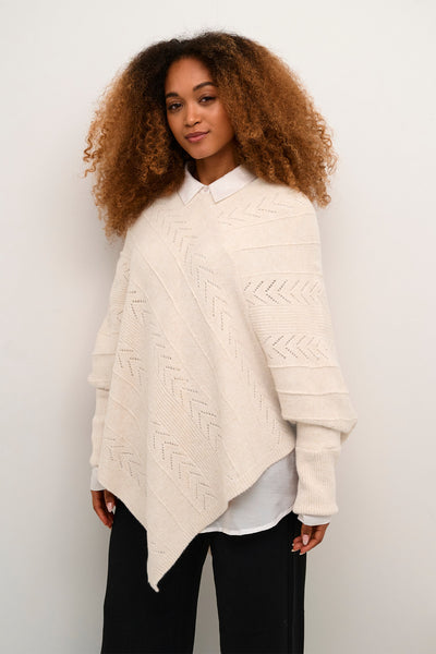 CRHoliday Knit Poncho Oat melange - 10610828 Thumbnail