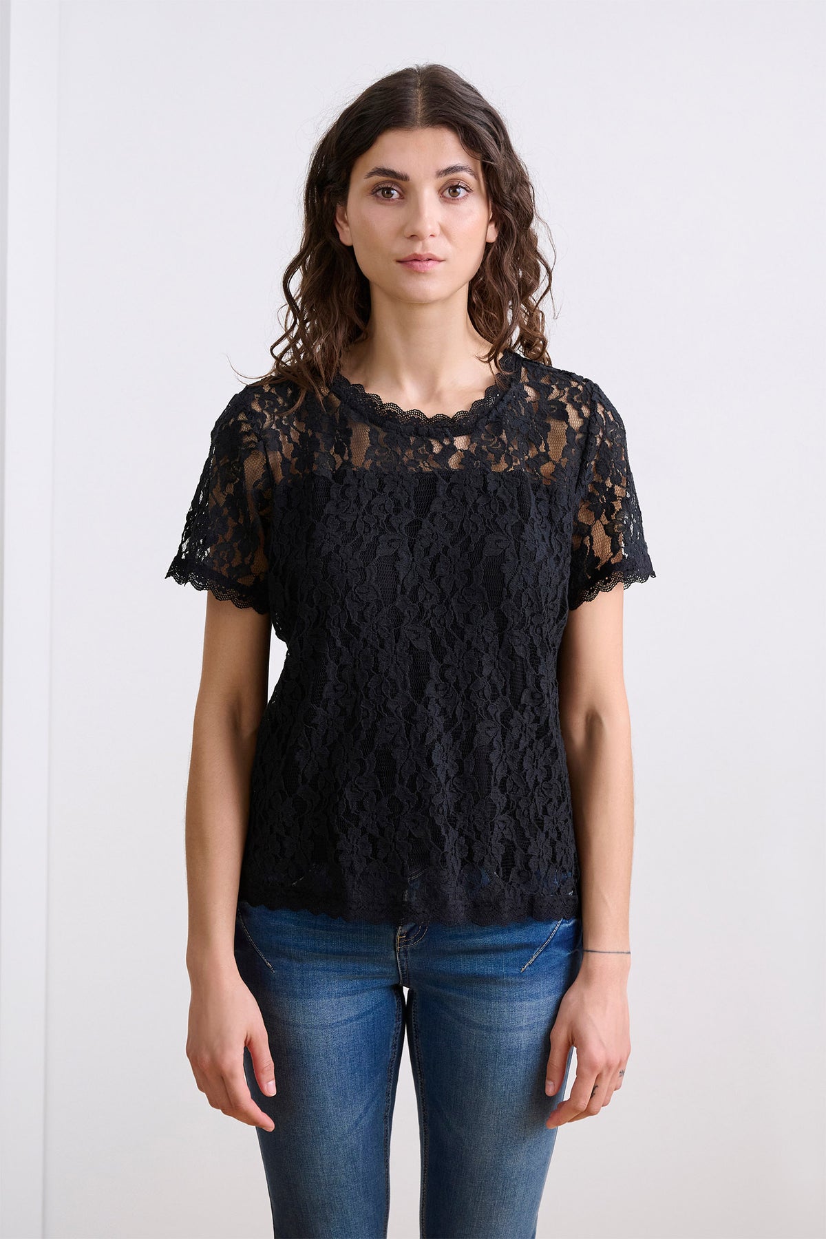 CRKit SS Lace Blouse Pitch Black - 10611696