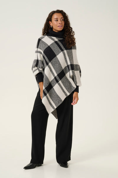 CRLivia Knit Poncho Black White Check - 10613539 Thumbnail