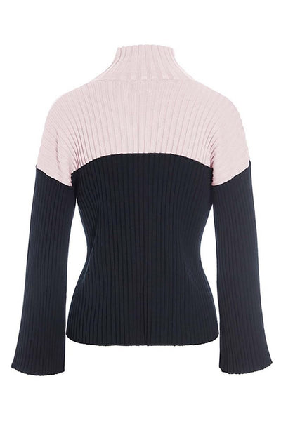 Bloom rib bluse BLACK/PALE PINK BLOCK Thumbnail