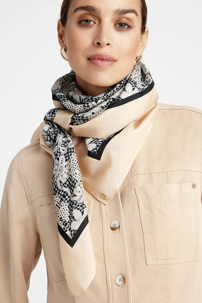 Inette, big printed silk scarf 81620-Black/Sand Thumbnail