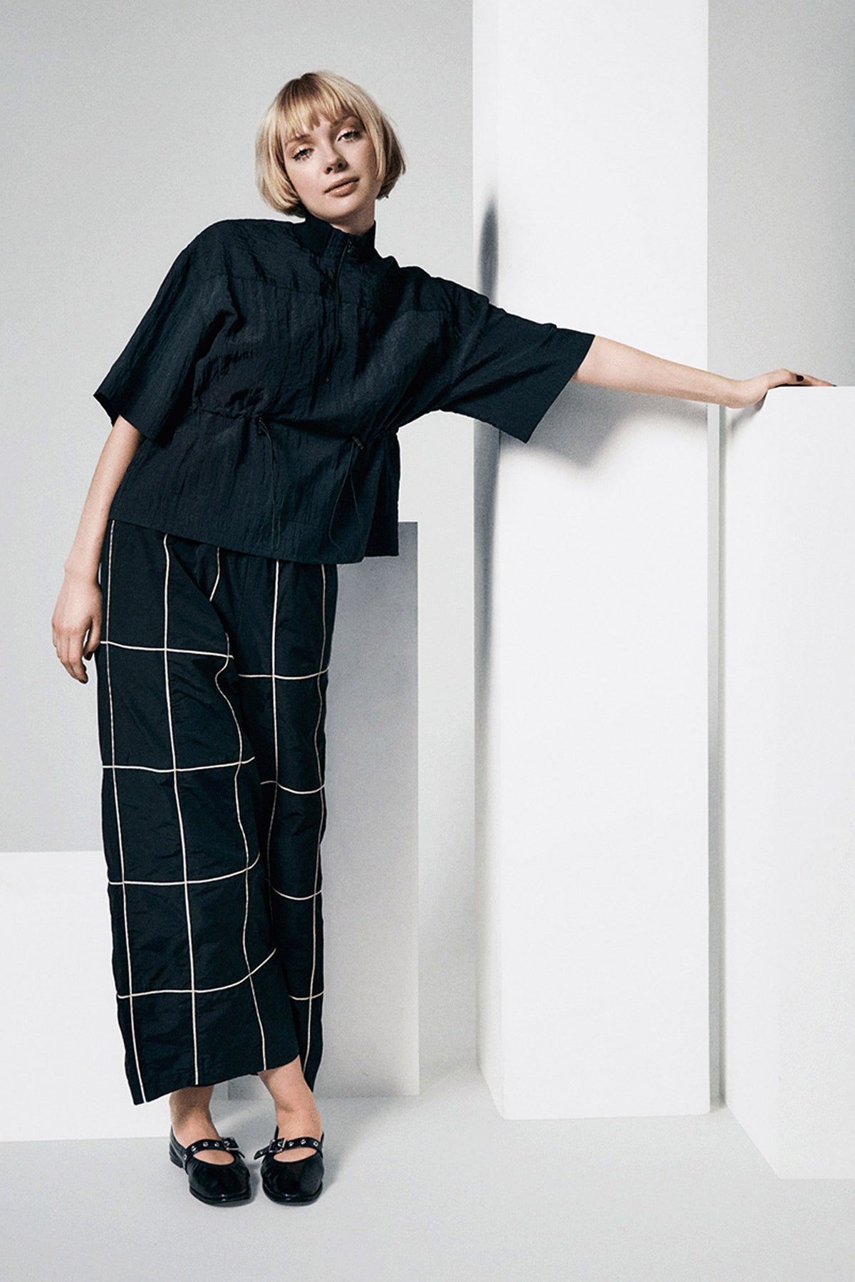 Fukkura poplin bukser med bise BLACK/IVORY BIESSE - 256-2380-5307