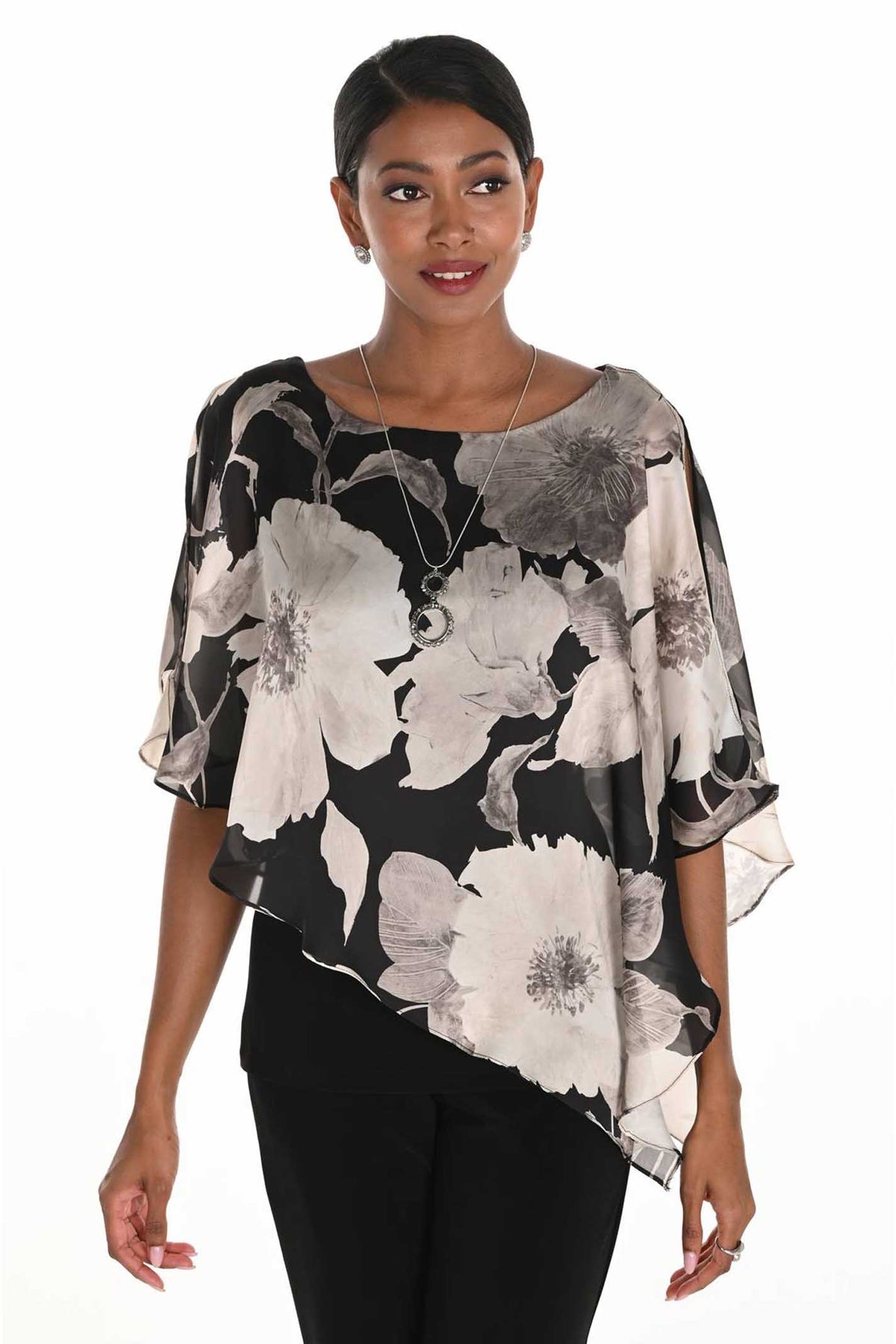 WOVEN TOP black/beige - 259343