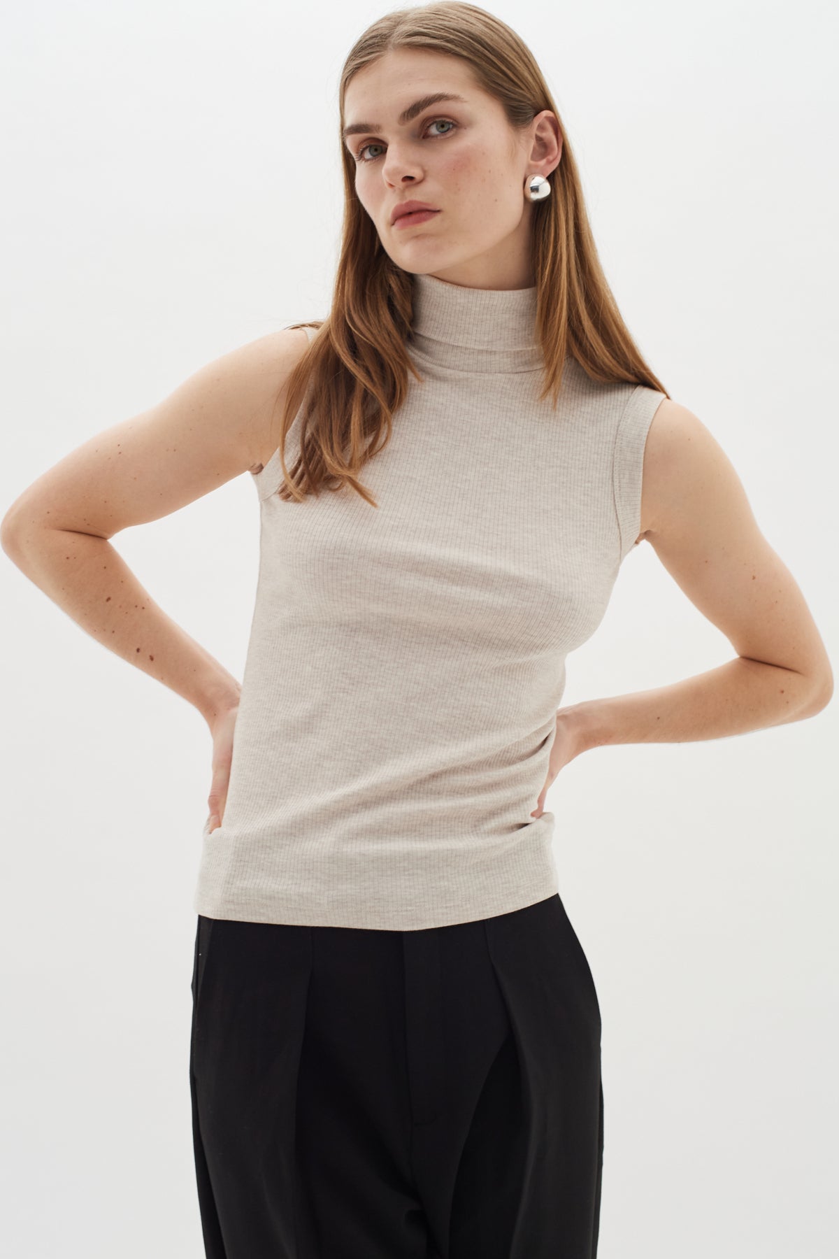 DagnaIW Melange Rollneck Top ECRU - 30107007